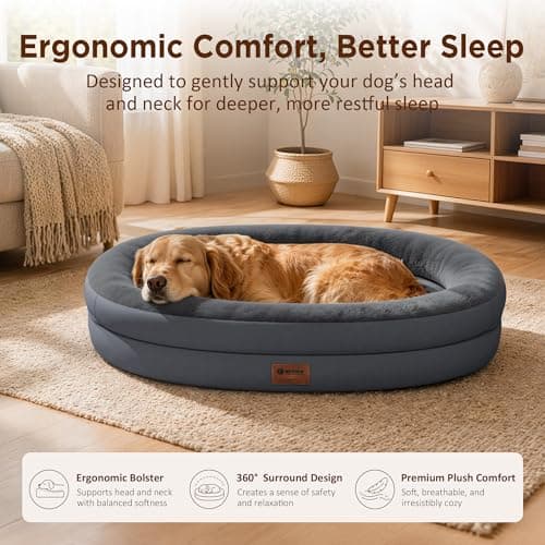 WOZOKE Orthopedic Dog Bed for Large Dogs, Waterproof Dog Bed for Large Size Dogs with Bolsters, Egg Crate Foam Sofa Bed with Washable Removable Cover & Non-Slip Bottom, Dark Grey - Thumbnail 3