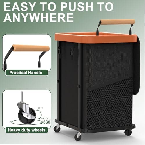 150L (40 Gal) Extra Large Fashion Laundry Basket with Wheels, Rolling Basket Hamper with Handle, Organizer Storage Cart with Sturdy Metal Frame for Laundry Room - Black - Thumbnail 3