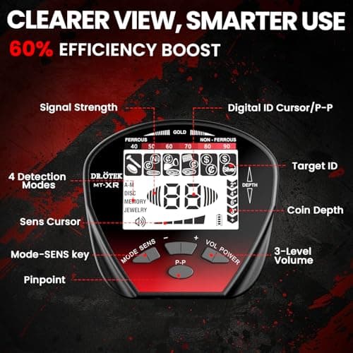 DR.ÖTEK Metal Detector for Adults, Professional Metal Detectors Waterproof with 10" IP68 Coil, Larger LCD Display, High Accuracy for Gold & Silver Detection & Beach Treasure Hunting, Beginner Friendly - Thumbnail 3