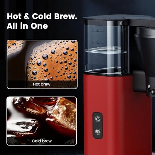 Kismile Drip Coffee Machine,SCA Certified Coffee Maker,Pour Over Coffee Brew with 3s Instant Heat 197-205℉, Adjustable Flow Control, Deep Cold Brew & Keep Warm 40 Min, Easy to Clean (Red) - Thumbnail 5