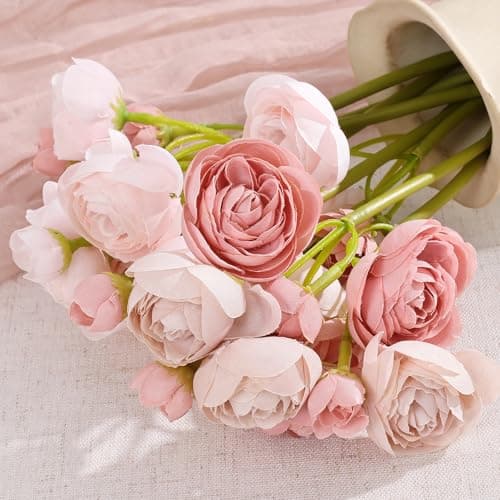 U'Artlines Ranunculus Artificial Flower, 40 Pcs Mini Ranunculus Bulk Flowers for DIY Bouquet Home Office Centerpieces Arrangements Bridal Shower Wedding Decorations Dusty Rose - Thumbnail 4
