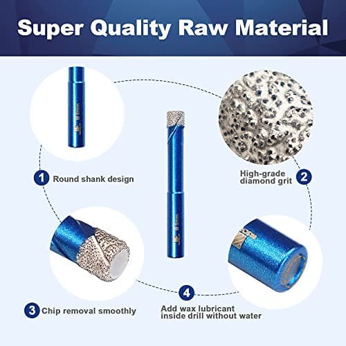 Dry Diamond Drill Bit Set,BRSCHNITT 10pcs/Pack 5/16 Inch (8mm) Diamond Hole Saw with Round Shank for Porcelain Tile Ceramic Stone Granite Marble,Dry Drilling Diamond Drill Bit Kit - Thumbnail 6
