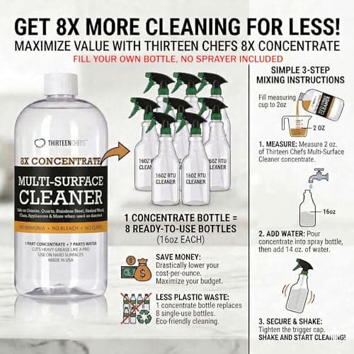 Thirteen Chefs 8X Multi-Surface Cleaner Concentrate - Makes 1 Gallon of Cleaner for Kitchen and Bath - Safe for Granite and Quartz Countertops - 16oz (No Sprayer Included) - Thumbnail 3