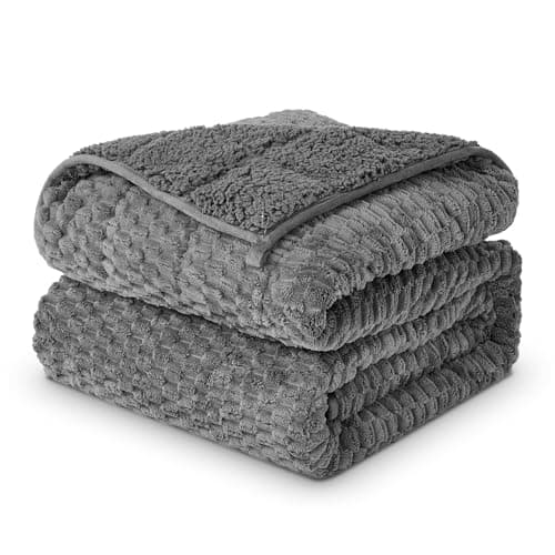 Weighted Blanket 15lbs for Adults, Queen Size Jacquard Sherpa Heavy Blanket for Calming and Relax, Dual Sided Ultra Soft Fuzzy Throw Blanket with Glass Beads, 60 x 80 inches, Dark Grey - Image 1