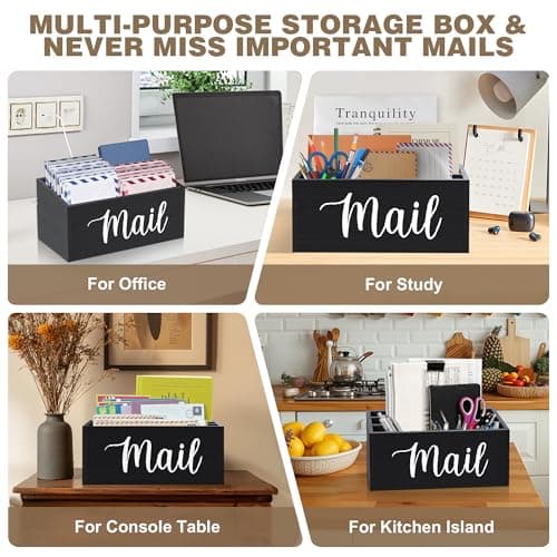 Mail Holder Countertop with 3-Slot, Mail Organizer for Desk with Removable Divider, Desktop Mail Basket Sorter Organizer, File Paper Letter Envelope Bill Holder for Office Home Entryway (Black) - Thumbnail 6