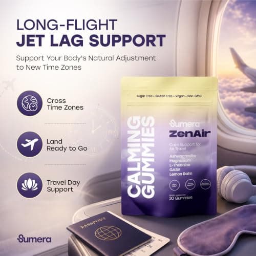 Calming Gummies for Travel | Jet Lag Relief & Remedy Gummies | Airplane Travel Essentials | Long Flight Must Haves | GABA, L-Theanine, Ashwagandha, Lemon Balm & Magnesium | Sugar Free, 30 Count - Thumbnail 2