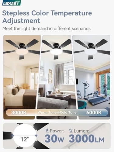 42 Inch Ceiling Fan with Lights and Remote, 30W 12" LED Panel Flush Mount Ceiling Fan, 6-Speed Quiet DC Motor Modern Low Profile Ceiling Fan with Reversible Blades for Bedroom, Bedroom, Patio - Thumbnail 3