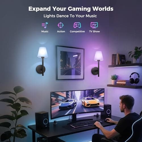 L LOHAS LED Battery Operated Wall Sconce & Table Lamp Set of 2, 10000mAh Battery Powered Dimmable Wall Lamp with App, 15 DIY Color, Wireless Sconces Wall Decor for Living Room, Bedroom, Black - Thumbnail 2