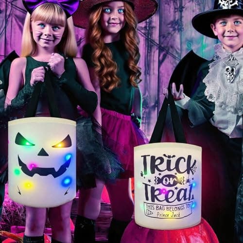 Halloween Trick or Treat Bags Candy Bucket, Upgraded Light Up Ghost Basket Decoration Multipurpose Reusable Goody Sweet Buckets for Scary Night Party Supplies Favors Festival Decor Gifts 1 Pack - Image 1