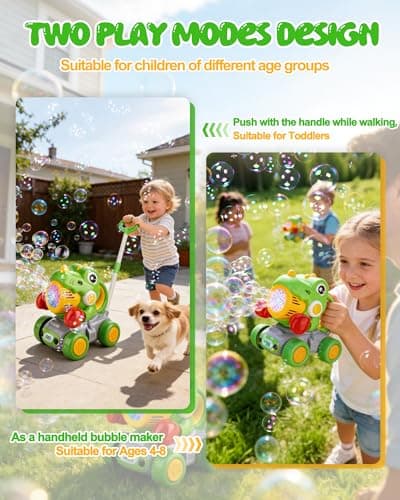 Dinosaur Bubble Lawn Mower for Toddlers, Rechargeable Automatic Bubble Blower with Lights,Handheld and Push 2 in1 Bubble Blower for Kid, Perfect for Party Favors and Activities for Girls and Boys - Thumbnail 4