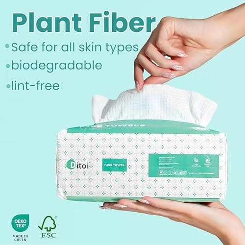 Ditoi Disposable Face Towels,Ultra Soft &Thick Face Dry Wipes for Makeup Removal,Viscose Fiber Facial Coths for Women Daily Cleansing, Skincare,60 Count - Thumbnail 3