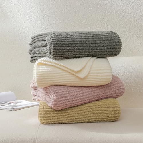 bearberry Soft Rib Knit Blanket Thin Warm & Breathable - Snuggly Minky Throw for Everyday Use, Travel, Chair | All-Season Machine Washable for Couches, Gifts, Family (Grey, 50”x60”) - Thumbnail 6