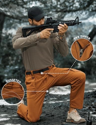 MOURCE Hiking Pants Men Lightweight Quick Dry - Water Resistant Mens Cargo Work Pants with 9 Pockets Ripstop Tactical Brown L - Thumbnail 3