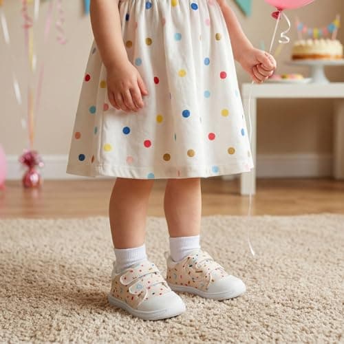 noorkiz Walking Shoes for Babies Wide Toe Box Toddler Sneakers Non-Slip Soft Sole Kids Tennis Shoe for Baby Girls Barefoot Shoe Cartoon Lightweight Easy On Off Outdoor Beige 8 Toddler - Thumbnail 3