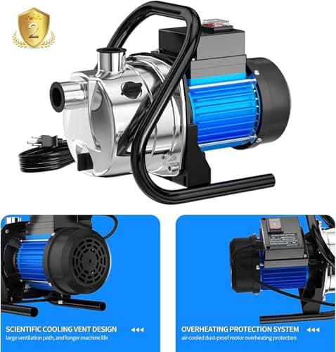 PANRANO Water Transfer Pump 110V Shallow Well Pump 1.6HP 1800GPH Electric Portable Garden Pressure Booster Pumps for Pool Draining Farm Irrigation Lake Lawn Sprinkler System - Thumbnail 5