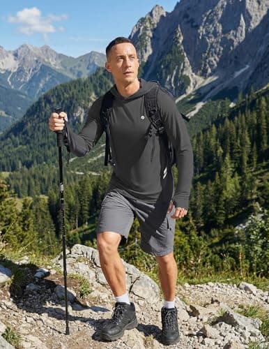 PINSPARK Men's Sun Hoodie Shirts Long Sleeve Fishing Swim SPF Shirt Rash Guard UPF 50+ Lightweight for Hiking Running Workout M Dark Grey - Thumbnail 2