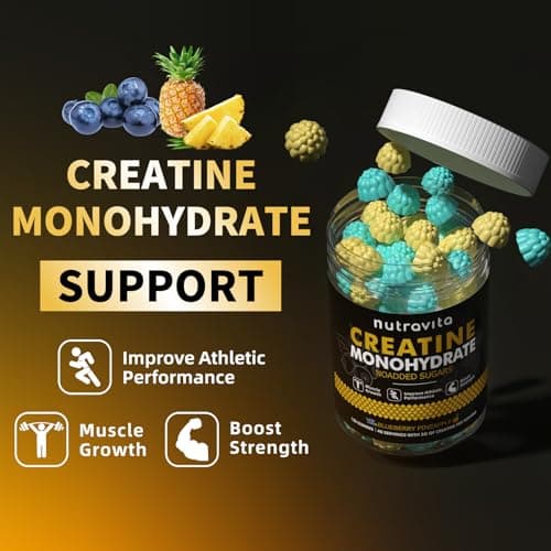 Nutravita NSF Certified Creatine Gummy - Creatine Monohydrate Gummies for Men & Women-5g of Creatine Monohydrate per Serving - Sugar Free,Vegan,Blueberry Pineapple Flavor, 120 Count - Thumbnail 3