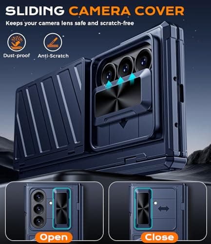 LEIAU for Samsung Galaxy Z Fold 7 Wallet Case - Heavy Duty Armor with 4 Card Holder Kickstand & Camera Cover | RFID Blocking Anti-Slip Business Design Blue - Thumbnail 5