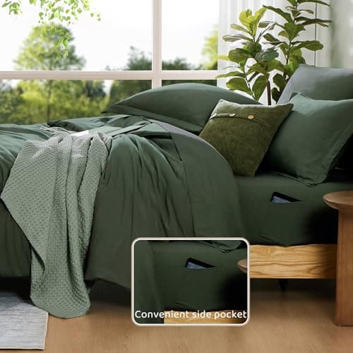 WRENSONGE California King Size Comforter Set- 7 Pieces Deep Green Bed in a Bag with Comforter, Fitted Sheet, Flat Sheet, 2 Pillow Shams, 2 Pillowcases, Warm Bedding Sets for All Season - Thumbnail 6