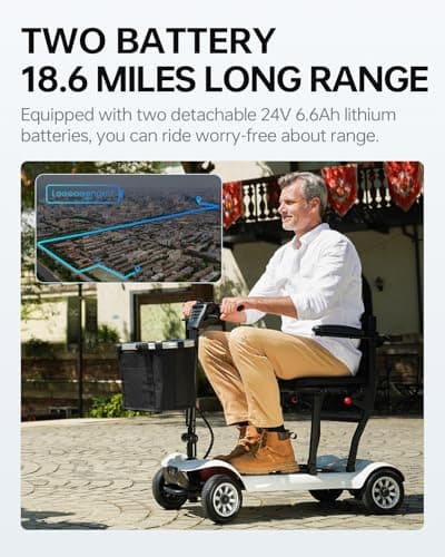 Mobility Scooter PAISEEC D3 Lightweight Mobility Scooter for Senior, 39.7 lbs Folding Mobility Scooters with 2 Batteries, All Terrain, 18.6 Miles, Airline Approved Mobility Scooters for Travel (WHITE) - Thumbnail 5