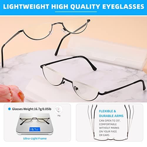 TOVEEN 2 Pack Half Lens Reading Glasses Blue Light Blocking, Half Moon Frame Semi Rim Spring Hinge Readers with Case for Men Women Black/Gunmetal +2.75 - Thumbnail 5