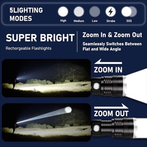 Starlume LED Flashlights High Lumens, 90000lm Super Bright Rechargeable Flashlight, Zoomable, 5 Modes, Waterproof, Powerful Tactical Flash Light for Camping, Hiking, Outdoor, Emergencies, Home & Gifts - Thumbnail 3