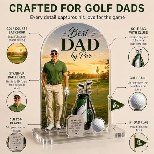 Personalized Acrylic Plaque with Photo, Custom Father’s Day Gift for Dad, First Father’s Day Keepsake, Personalized Acrylic Stand for Dad Husband Grandpa (Golf) - Thumbnail 3