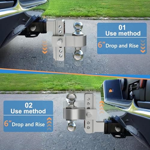 Vullteeon Adjustable Trailer Hitch-Drop Hitch for 2 inch Receiver, 6 Inch Drop/Rise, 2" & 2-5/16" Ball Hitches 12,500 LBS GTW, Aluminum Truck Hitches with Two Anti-Theft Pins Locks - Thumbnail 4