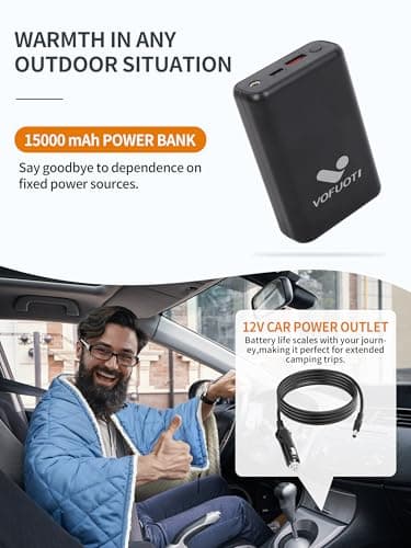 Heated Blanket Battery Operated,12V Cordless heating pad with 15000 battery,Heated Shawl Throw Blanket,Wearable Heated Blanket,Sherpa Lining,3 Heating Set for Car,Camping,Backpacking,Hiking,Travel - Thumbnail 4