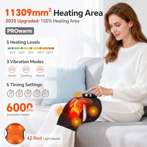 Knee Massager, Cordless Heated Knee Brace Wrap, Rechargeable Knee Massager for Knee Shoulder Elbow Pain Relief, Heating Knee Brace Support for Arthritis/Joint Stiff/Muscle Strain - Thumbnail 5