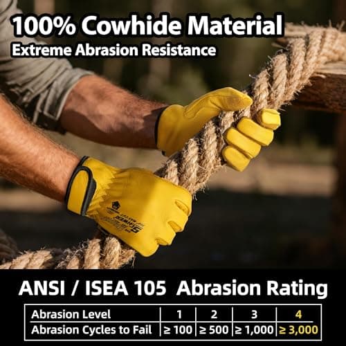 Schwer ANSI A9 Cut Resistant Leather Work Gloves, PM3401 Cut Proof Gloves, Reinforced Fingertips & Palm Cowhide Work Gloves for Construction, Welding, Metalwork, Woodwork& Outdoor Gardening Work, XL - Thumbnail 4