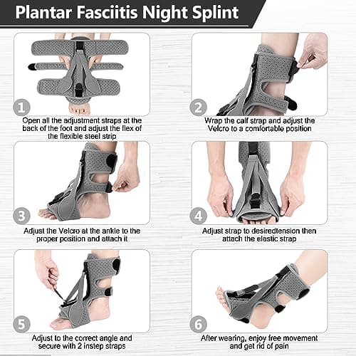 exhood 2PCS Upgraded Plantar Fasciitis Night Splint, 3 Adjustable Straps Plantar Fasciitis Relief Braces for Achilles Tendonitis, Foot Drop & Heel Spur Pain Relief Day & Night (Elephant Grey) - Thumbnail 5