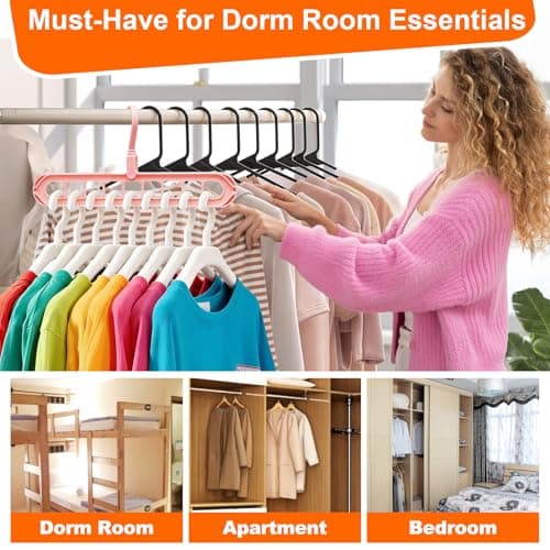 Closet Organizers and Storage,College Dorm Room Essentials,Pack of 6 Multifunctional Organizer Magic Space Saving Hangers with 9 Holes Storage Organization for Wardrobe Closet - Thumbnail 6