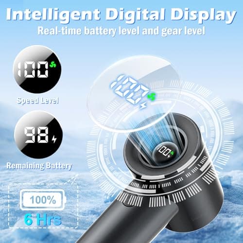 Portable Handheld Turbo Fan-20000 RPM High Speeds Rechargeable Personal Cooling Fan with 5 Speed Levels, Digital Display, 10m/s Max Airflow, Mini Fan for Travel,Outdoor, Gift for Women Men, Black - Thumbnail 4