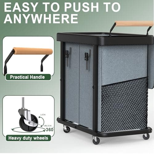 190L (50 Gal) Extra Large Fashion Laundry Hamper 2 Section with Lid, Rolling Laundry Basket Hamper with Handle, Laundry Organizer Storage Cart with Sturdy Metal Frame for Laundry Room,Hotel,Gray - Thumbnail 3