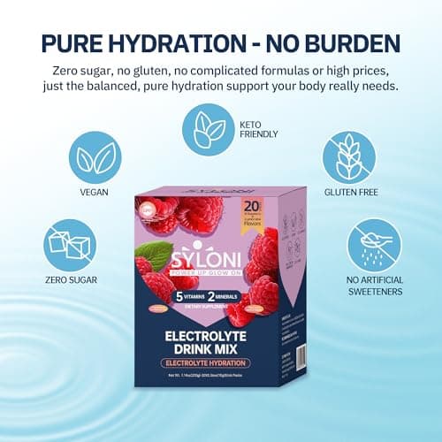 Syloni Electrolytes Powder Packets, Raspberry(0.36 oz*20 Sticks), Sugar Free Hydration Packets Electrolyte Drink Mix with 7 Vitamins and Electrolytes, Keto Friendly, Vegan, Gluten Free - Thumbnail 5