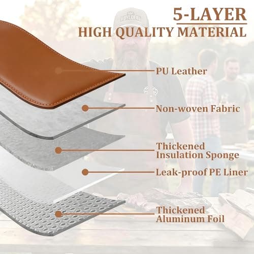 BBQ Blanket for Resting Meat, 21-Inch, Brown PU, 5-Layer Thermal Insulation, Insulated Brisket Bag for Camping, Picnic, and Party (Brown) - Thumbnail 3