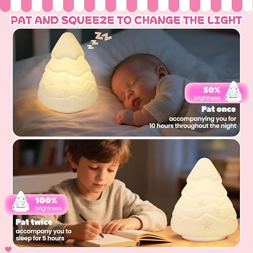 loatme Night Light for Kids, Rechargeable Dimmable Silicone LED Nightlight with 7 Colors, Baby Nursery Night Lamp, Touch Squishy Lamp, Cute Gifts for Girls, Boys, Toddler Room Decor, Christmas Tree - Thumbnail 5