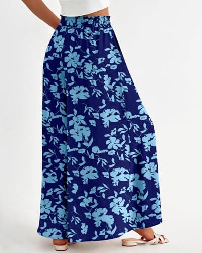 BTFBM Women Casual High Waist Wide Leg Pants 2026 Spring Summer Long Palazzo Pants Pocket Lounge Beach Vacation Clothes(Print Dark Blue, Small) - Thumbnail 4