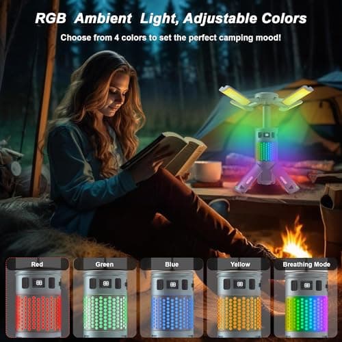 Camping Lights, Rechargeable Telescopic Camping Lights with Stand,12,000mAh Camping Lanterns & Lights with RGB, Magnetic Base, Portable Flashlights for Camping, Hiking, Emergency - Thumbnail 4