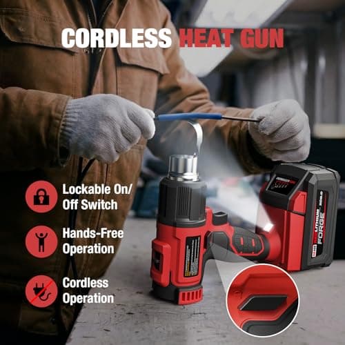 Cordless Heat Gun for Mil-waukee M-18 Battery, 7Pcs Nozzles&Scraper, LED Light, 350W Fast Heating Soldering Hot Air Gun, 2-Temp Setting Max 990℉(532℃), Heat gun for Shrink Tubing, Crafts (Tool Only) - Thumbnail 5