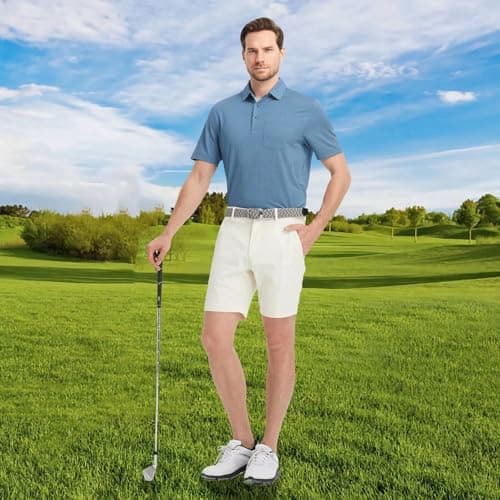 M MAELREG Golf Shirts for Men Dry Fit Short Sleeve Casual Collared Pocket Moisture Wicking Men's Polo Shirts Blue Denim - Thumbnail 2