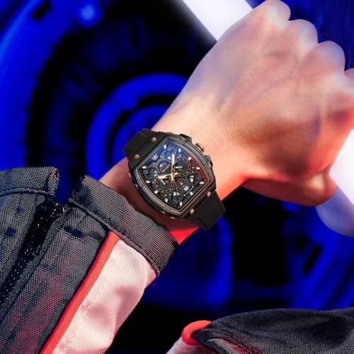 OLEVS Watch for Men Black Silicone Strap 3ATM Waterproof Classic Men Wrist Watch Analog Quartz Casual Multifunctional Moon Phase Square Men Watch Reloj para Hombre Perfect for Social Events - Thumbnail 2