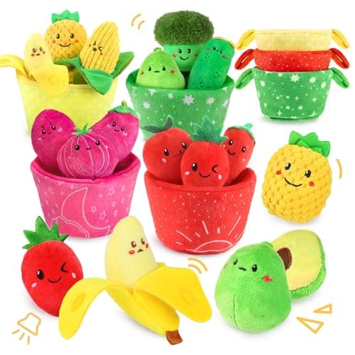 SAIMAND Baby Toys 6–12 Months, 16PCS My First Fruit Vegetable Sensory Toys for Babies Infants, Color Sorting Play Food with Crinkle & Rattle, Montessori Toys for 1 Year Old Toddlers Boys Girls