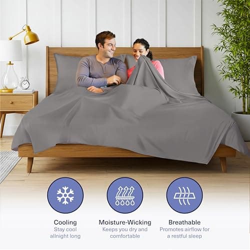 Kickoff Viscose Bamboo Sheets King Size 4-pc 100% Organic Bamboo Viscose Bed Cooling Sheets King Size Set Cool Bedding for hot Sleepers Sheet Set - Gift Ready Packaging (Dark Grey,K) - Thumbnail 4