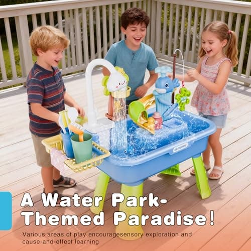 Toddler Water Table for 1-3 Year Old - Upgraded Electric Pump Water Toys, Outdoor Sensory Play Sand & Water Table, Kitchen Sink Toy with Running Water & Fishing Game, Summer Gifts for Boys Girls,Blue - Thumbnail 4