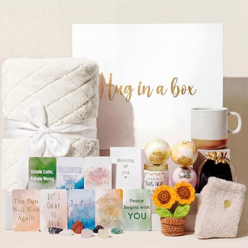 Self Care Gifts for Women Mom Get Well Soon Gifts Thinking of You Gift Baskets for Women Mom Sympathy Gift Baskets Hug in a Box Care Package with Cozy Blanket Scented Jar Candle Encouragement Cards - Image 1