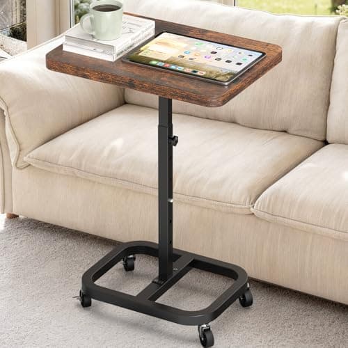alentar Adjustable Height& Mobile TV Tray Table with Wheels: Upgraded Alloy Steel Support & Sturdy Quadrilateral Base. Dinner Table for Eating on Couch and Sofa. Ideal for Small Living Spaces
