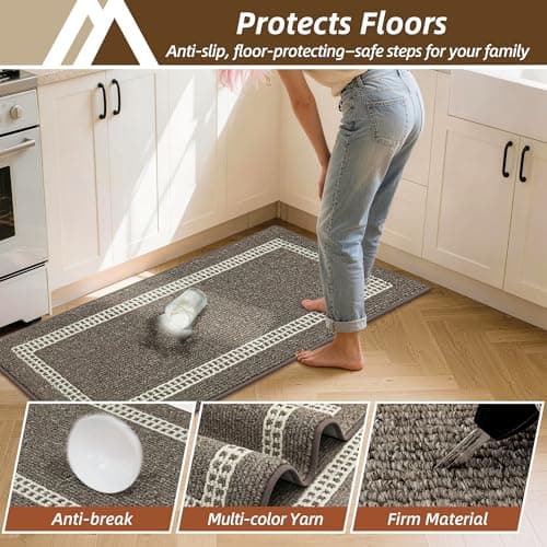 COSY HOMEER Kitchen Rugs Non-Slip 20x30/20x48 Inch Thick Polypropylene Standing Mat for Home Machine Washable, Brown - Thumbnail 5