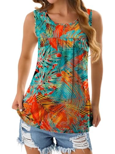 NORACORA Womens Summer Tank Tops Sleeveless T Shirt Casual Loose Fit Tunic Blouses Floral Boho Print L - Thumbnail 4